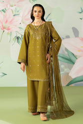 NAQSHI - 3PC DHANAK EMBROIDERED SHIRT WITH COTTON NET EMBROIDERED DUPATTA AND TROUSER - HZG2399